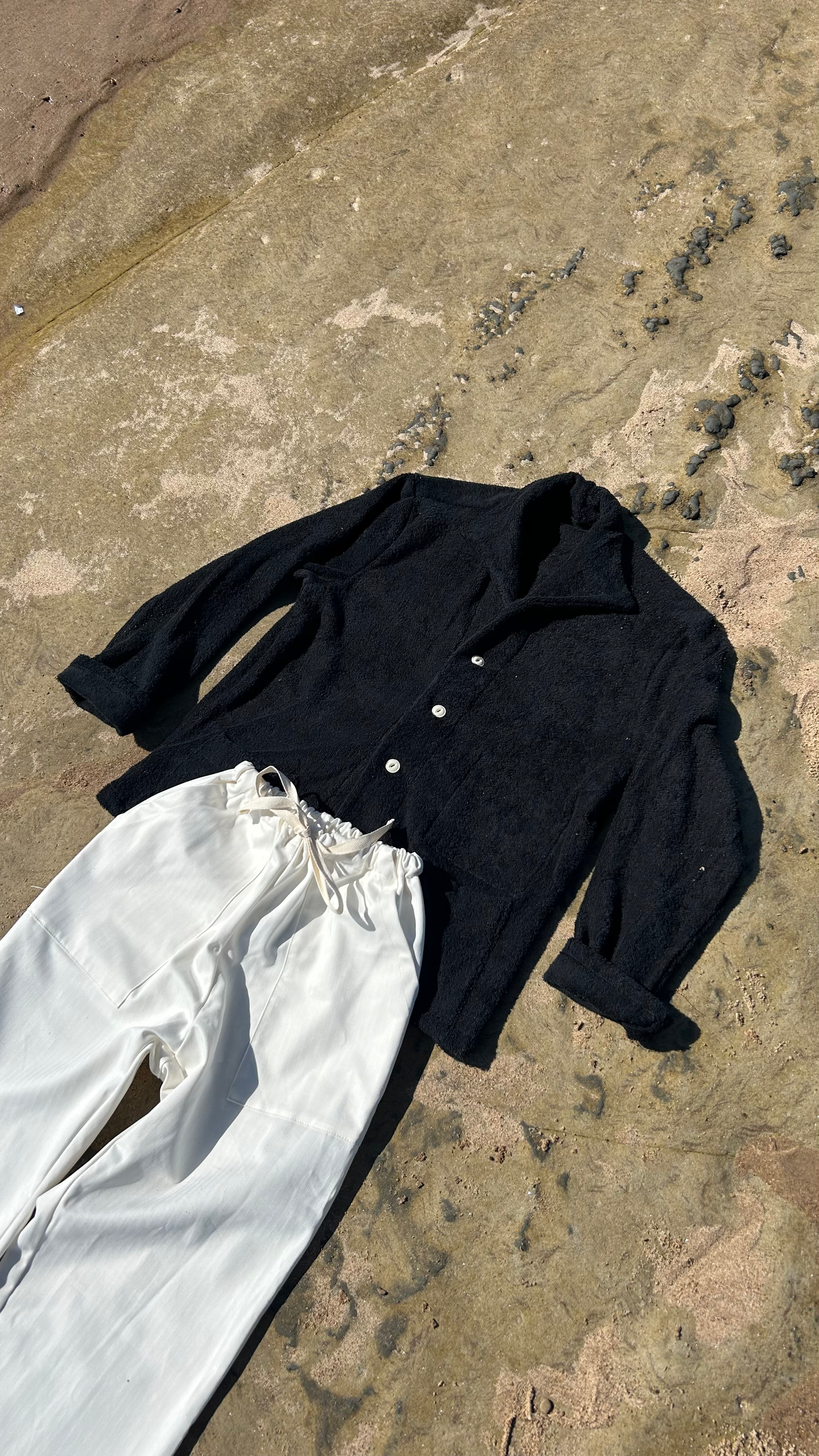 One Piece Towelling Shirt Long Sleeve - Black image 1